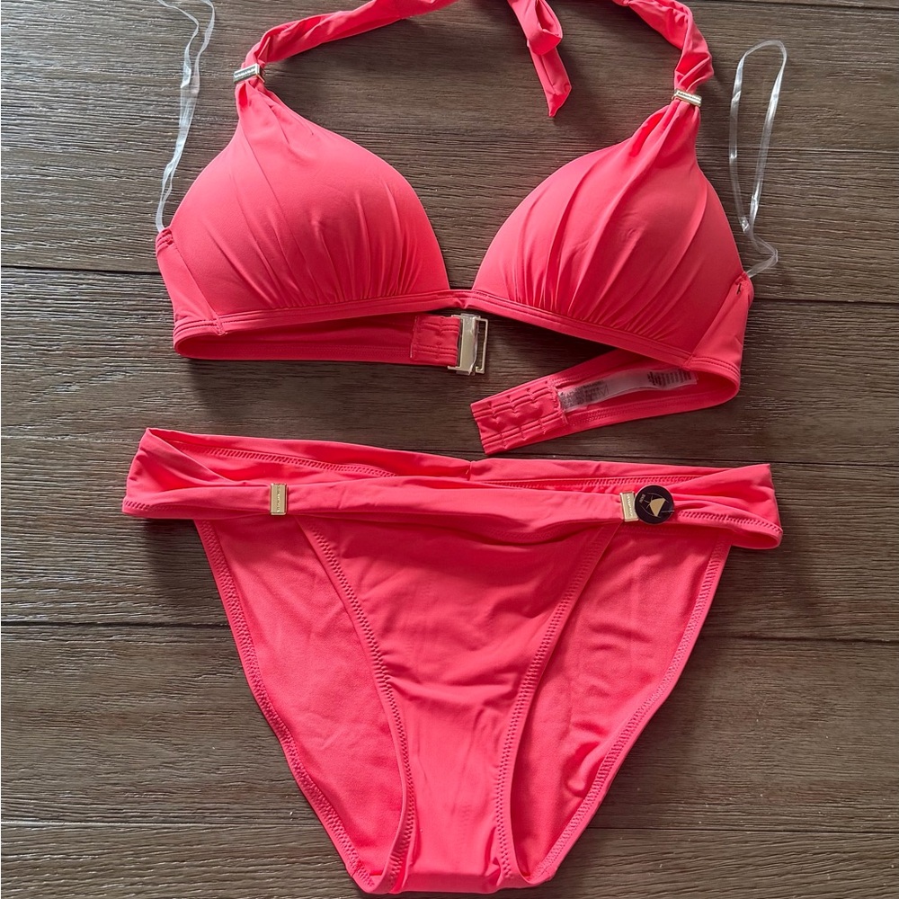 NEW Victoria’s Secret Coral Halter Bikini Set - Sleek Two-Piece Swimwear, M/L